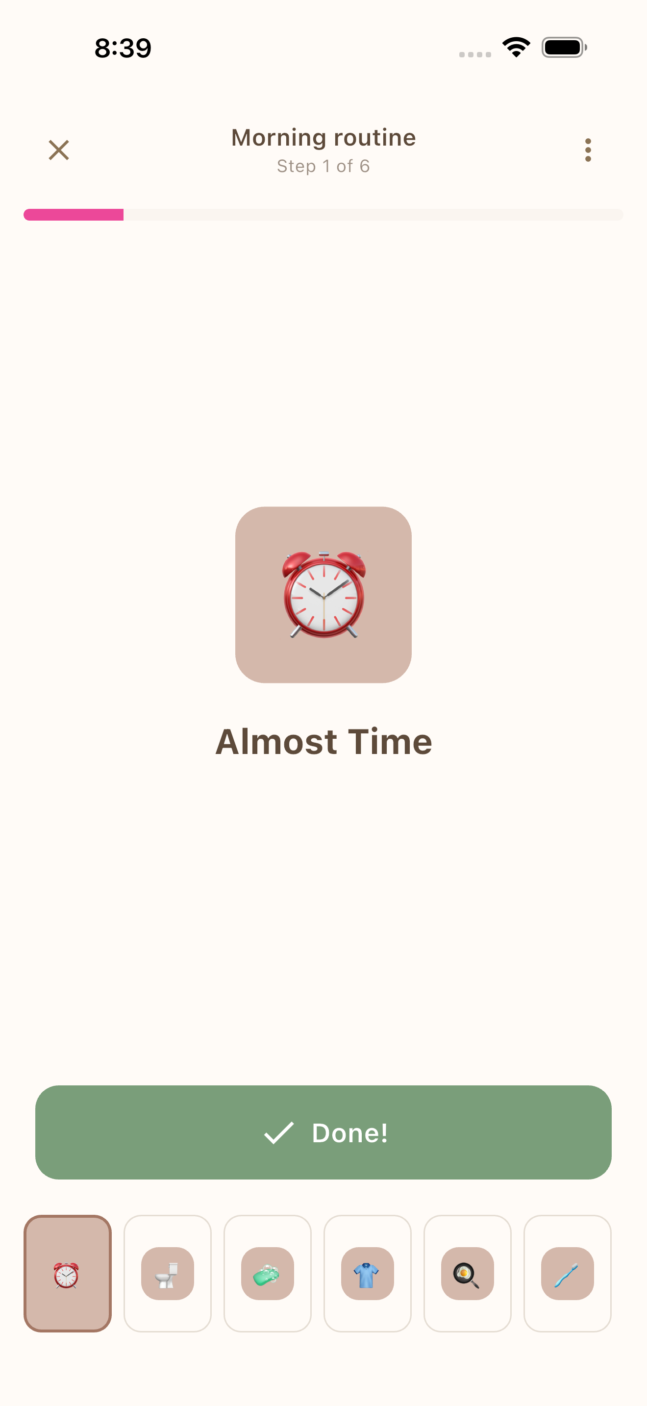 Visual routine player showing current step with large icons